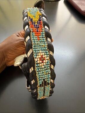 Turquoise Beaded Leather Bracelet with Multicolor Accents